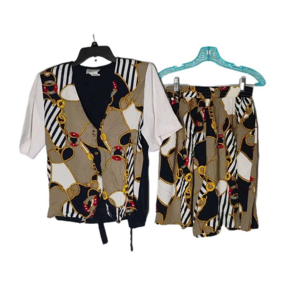 Kathie Lee Vintage 80s/90s 2pc Womens 10 Nautical Shorts Top Outfit Shirt